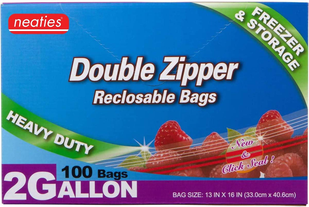 Neaties Heavy Duty 2 Gallon Double Zipper Bags, 13