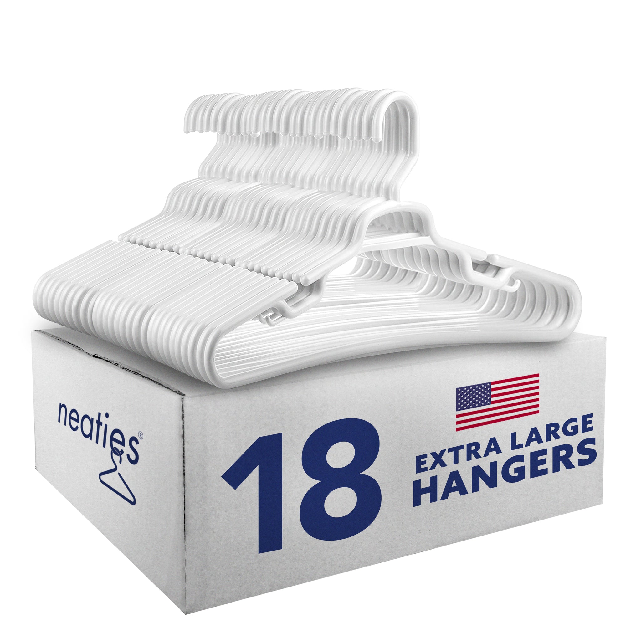 Neaties USA Made Heavy Duty Extra Large White Plastic Hangers, Set